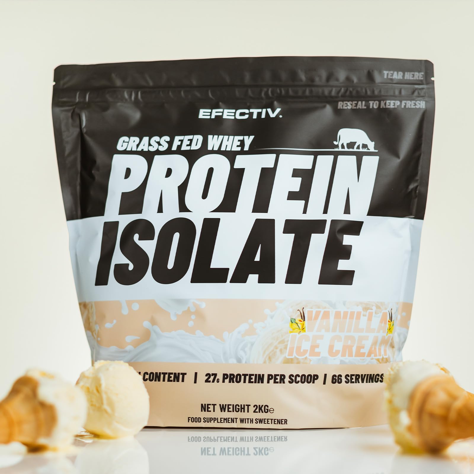 Efectiv Nutrition Grass Fed Whey Protein Isolate 2000g Vanilla Ice Cream - Premium Protein Powder for Muscle Recovery & Workout Fuel | Ideal for Post-Workout Shakes, Smoothies & Baking