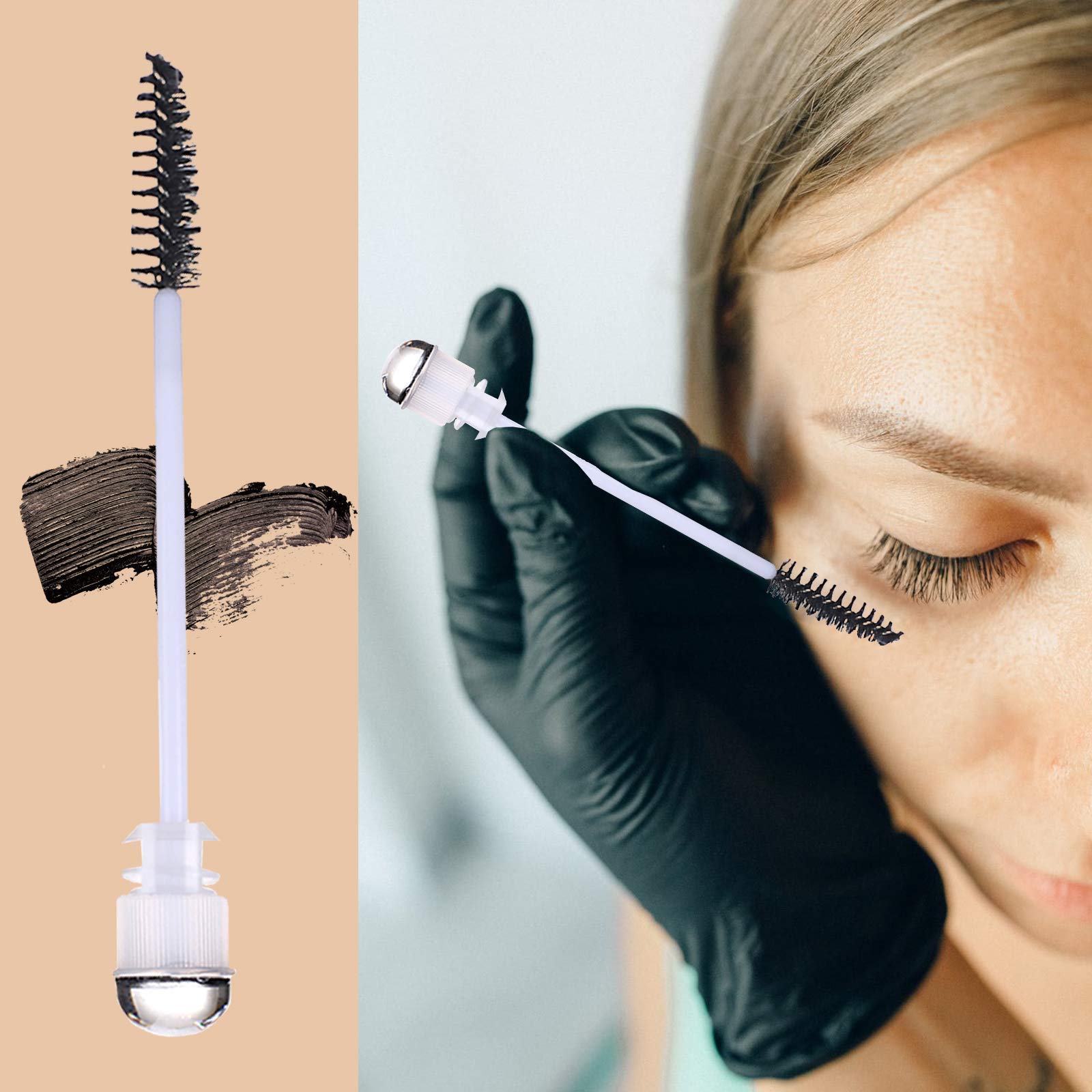 50 Pack Disposable Mascara Brushes - Eyelash Extension Wands with Tubes - Diamond Shape Lash Spoolies for Professional Makeup & Sanitary Lash Application - Perfect for Salons, DIY Lash Extensions & Travel Makeup Kits (Sky Black)