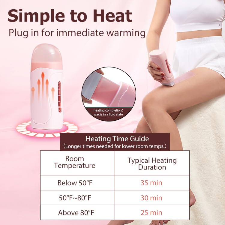 Premium Roll-On Waxing Kit for Hair Removal - Home Wax Kit for Women & Men with 50 Wax Strips & 2 Cartridges (Rose Scent) - Perfect for Legs, Arms, Bikini & Body Waxing at Home