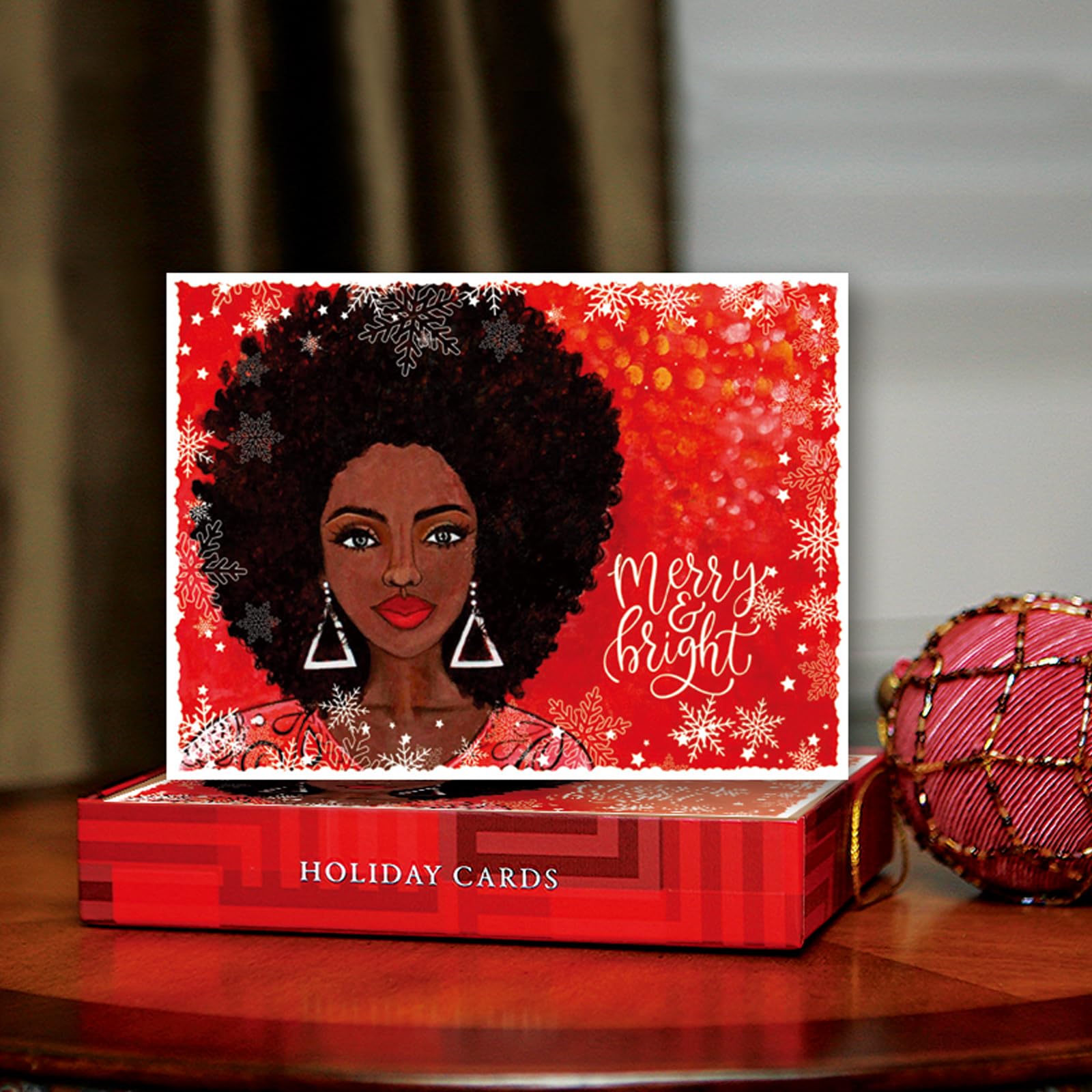African American Christmas Cards - Merry & Bright Holiday Greeting Cards Set of 15 with Envelopes, 5x6.75 inches (X23-182) - Perfect for Family, Friends & Coworkers Holiday Wishes