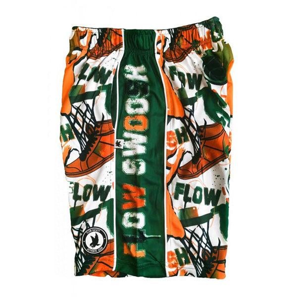 Boys' Athletic Shorts with Flow Swoosh Design - Green & White Attack Style for Basketball, Running & Casual Wear