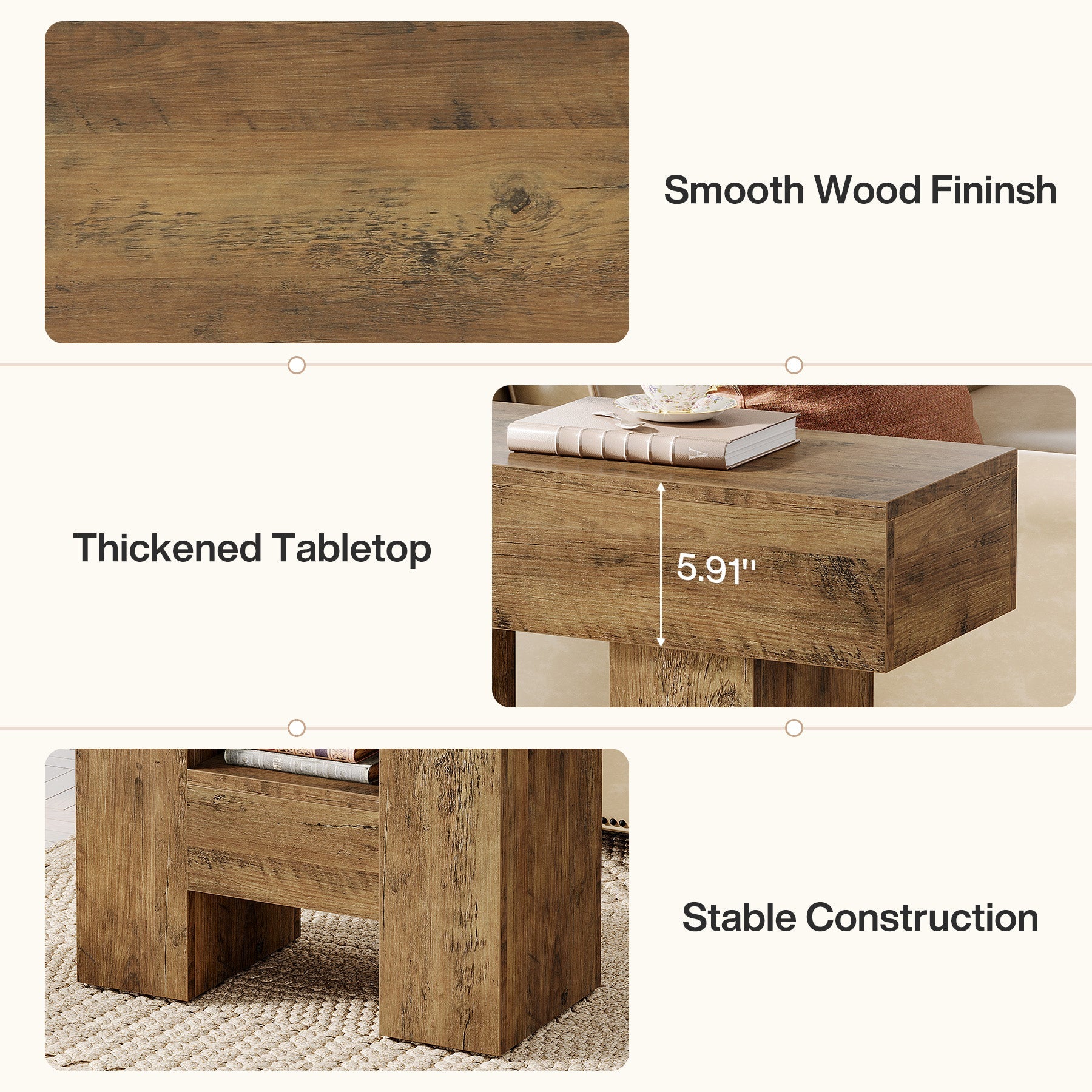 Farmhouse End Table with 2-Tier Shelf - 31.5 Inch Sturdy Sofa Side Table for Living Room, Bedroom & Patio - Rustic Coffee Table with Heavy Duty Metal Base