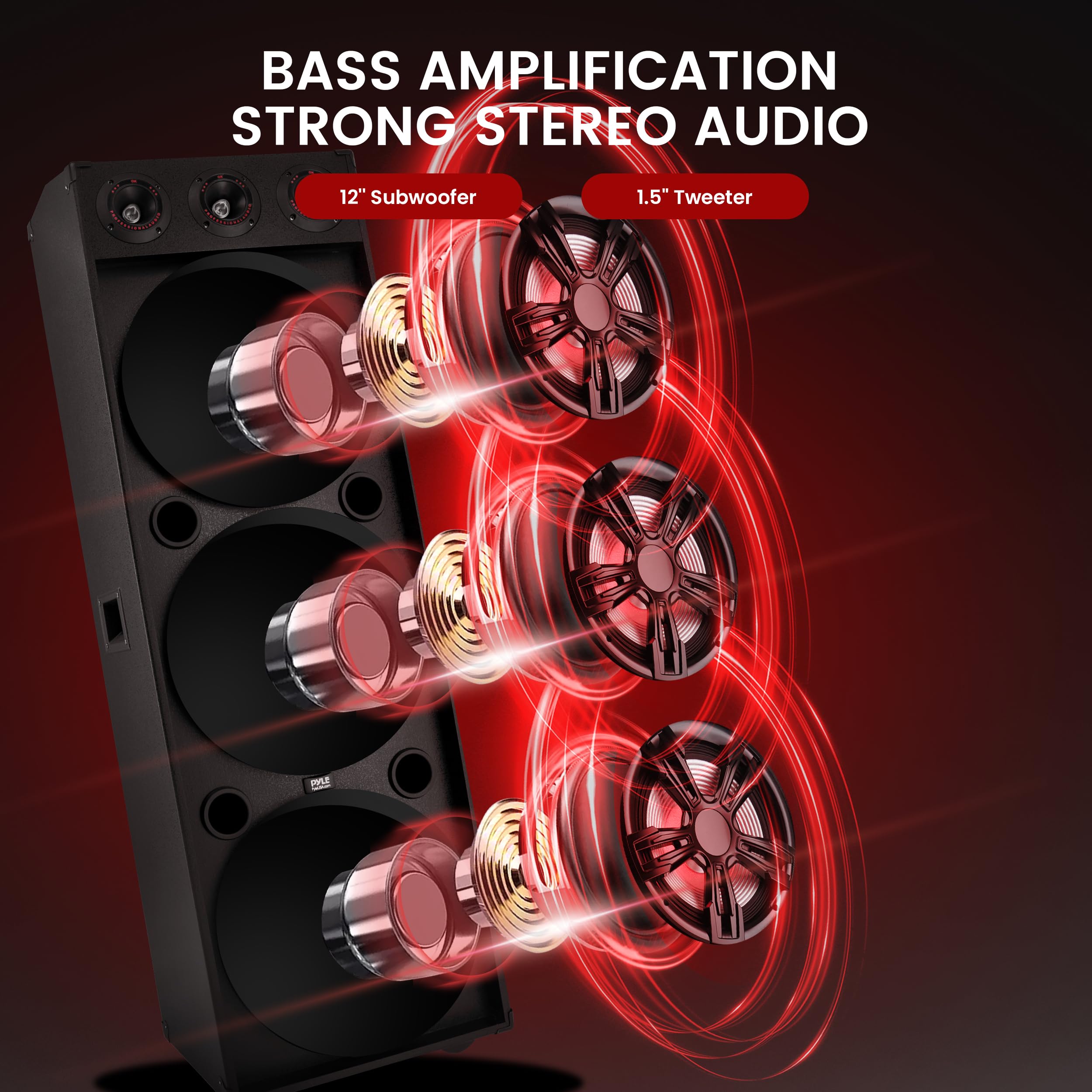 3x12” Portable Bluetooth PA Karaoke Speaker System - 2200W Powerful Sound with LED Lights, USB/SD/FM/BT/Aux Inputs & Remote Control - Ideal for Parties, Outdoor Events & Home Karaoke