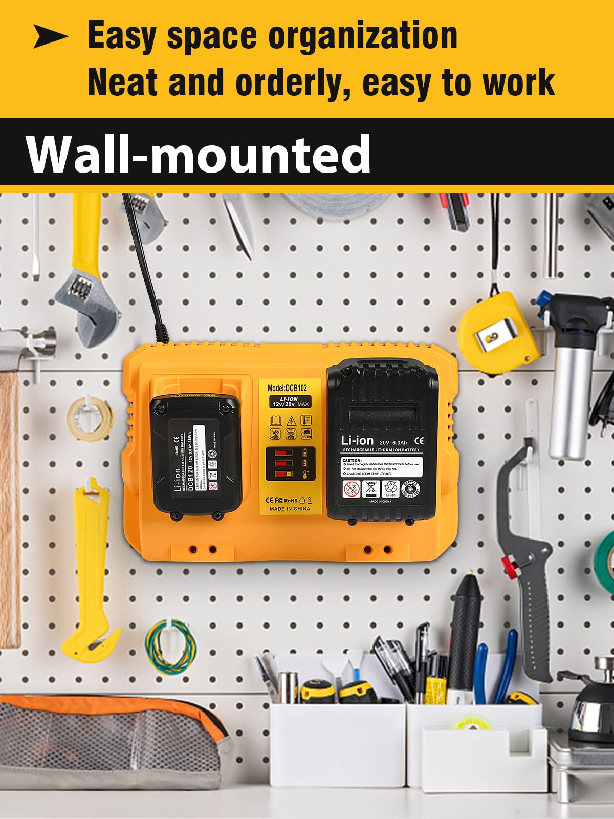 **DEWALT Battery Charger Station Replacement - DCB102 Compatible with 12V/20V MAX Batteries (Yellow) - Fast Charging for Power Tools, DIY Projects & Job Sites**