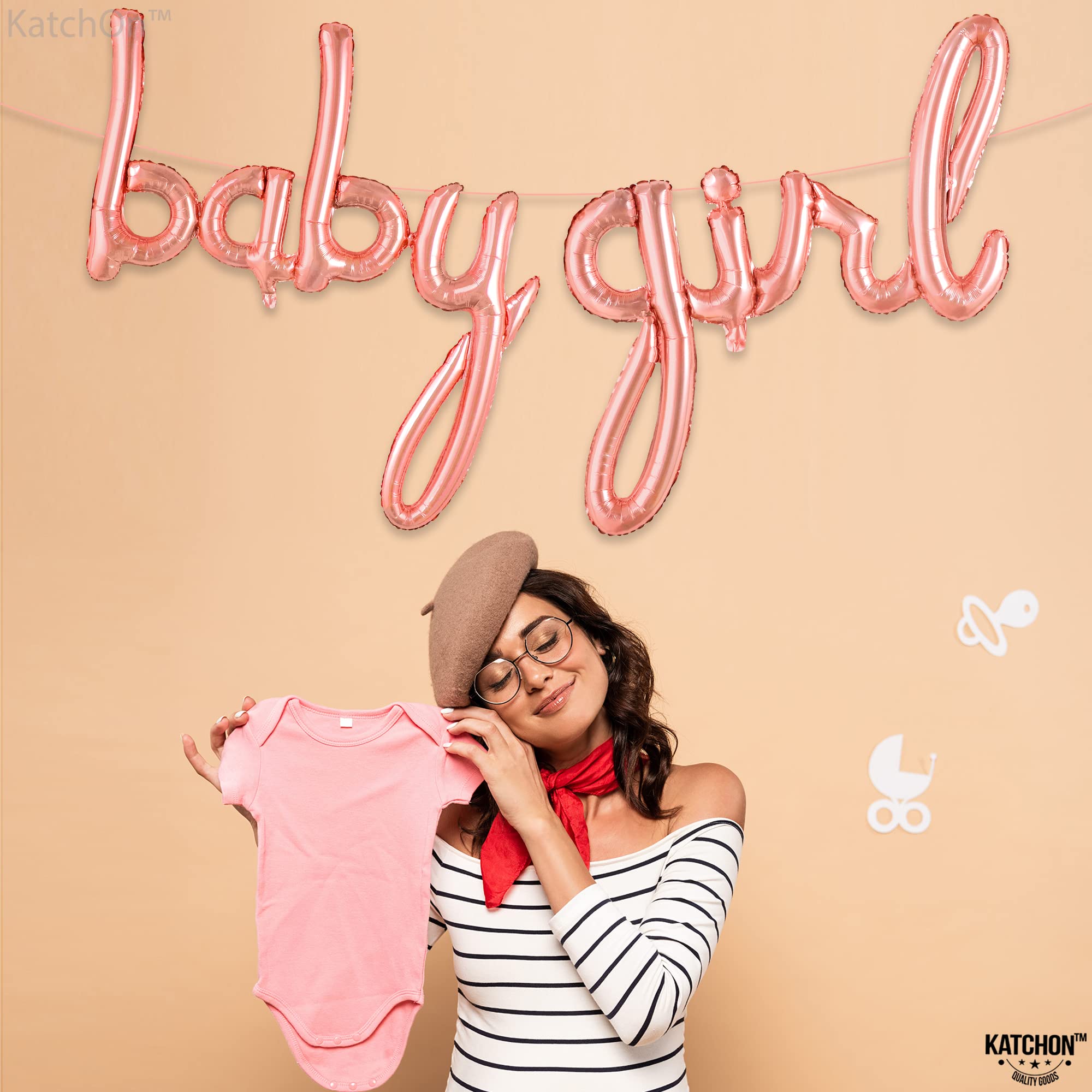 KatchOn 37 Inch Rose Gold Baby Girl Balloon Letters - Baby Shower Decorations, Gender Reveal Party Supplies, Its A Girl Sign for Nursery Decor & Birthday Celebrations