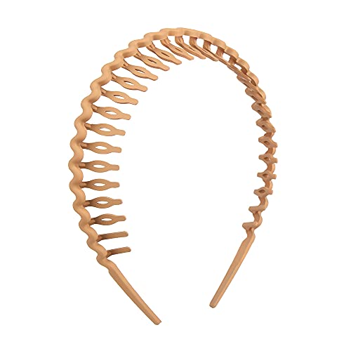 Non-Slip Wave Toothed Headband for Women - Solid Color Hair Hoop, Wash Face Headband & Hair Accessory (Khaki) - Perfect for Skincare, Yoga, Gym & Daily Use
