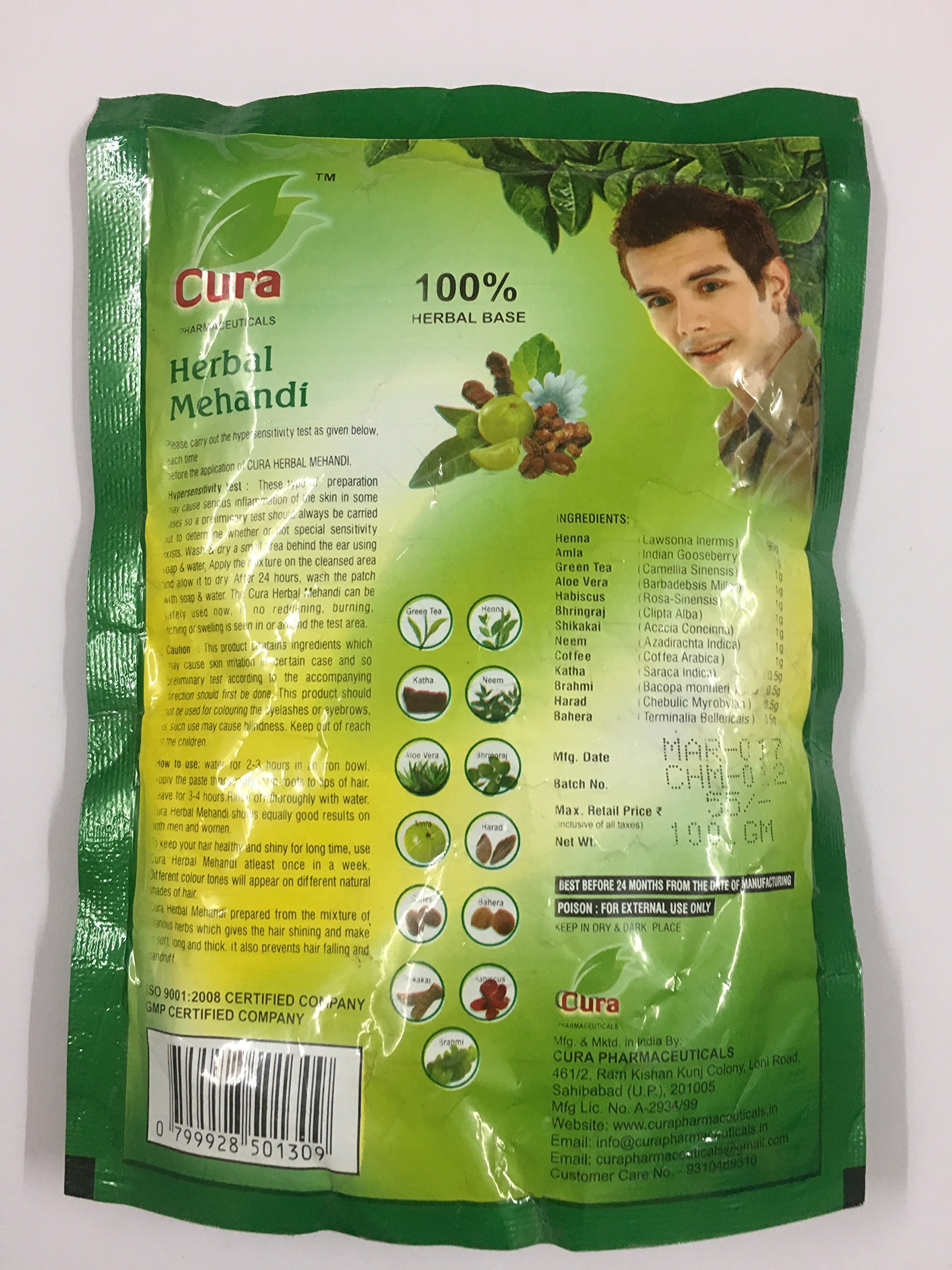 Premium Cura Herbal Henna Powder (100g x 3 Pack) - Enriched with Green Tea, Aloe Vera & Hibiscus for Natural Hair Coloring - Perfect for DIY Hair Dye, Bridal Mehendi & Holi Festival Body Art