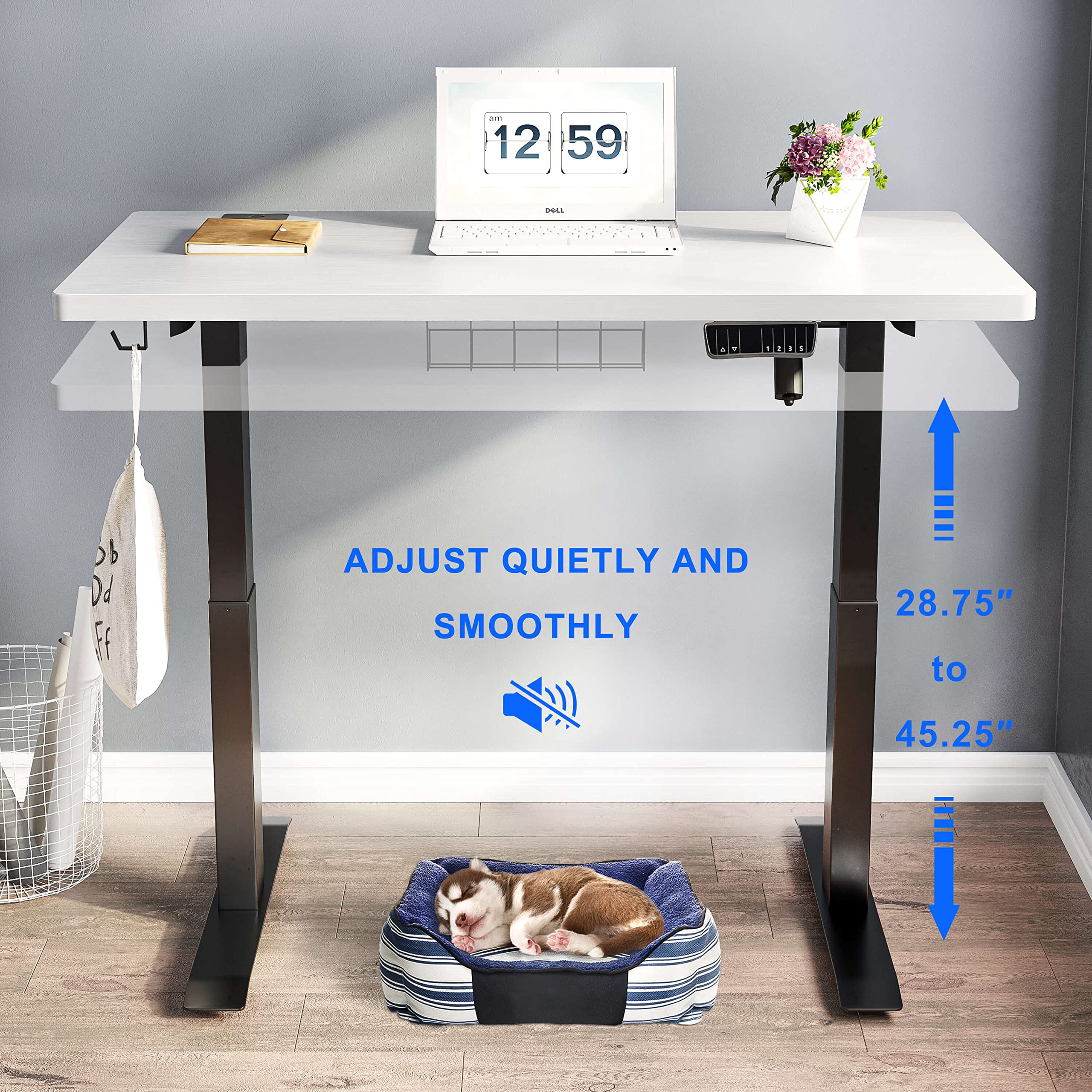 IYEE NATURE Electric Standing Desk 40 x 24 Inches - Adjustable Height Ergonomic Home Office Desk with Splice Board (Black Frame, White Top) | Perfect for Remote Work, Gaming Setup & Small Workspaces