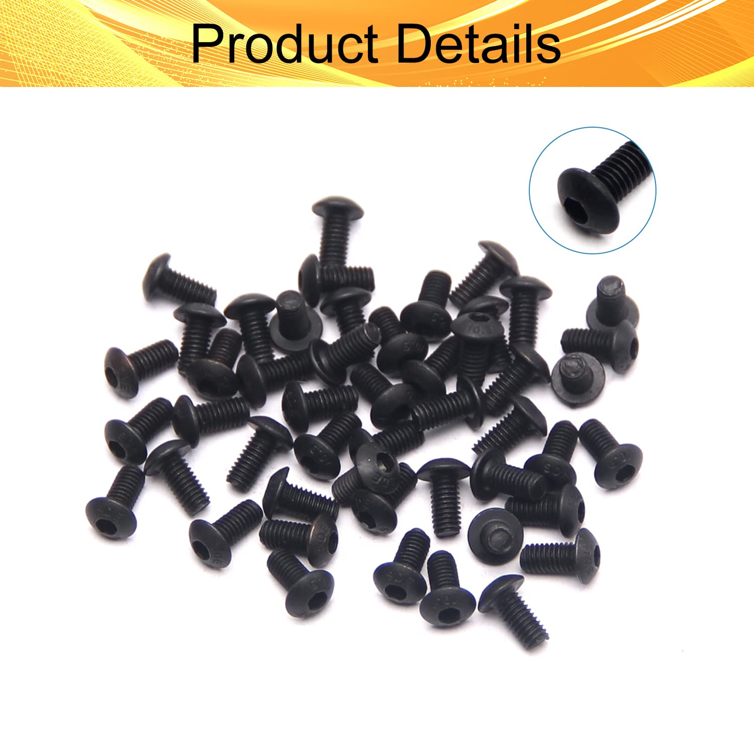 15Pcs M3x6mm Black Hex Socket Head Screws for Furniture Assembly