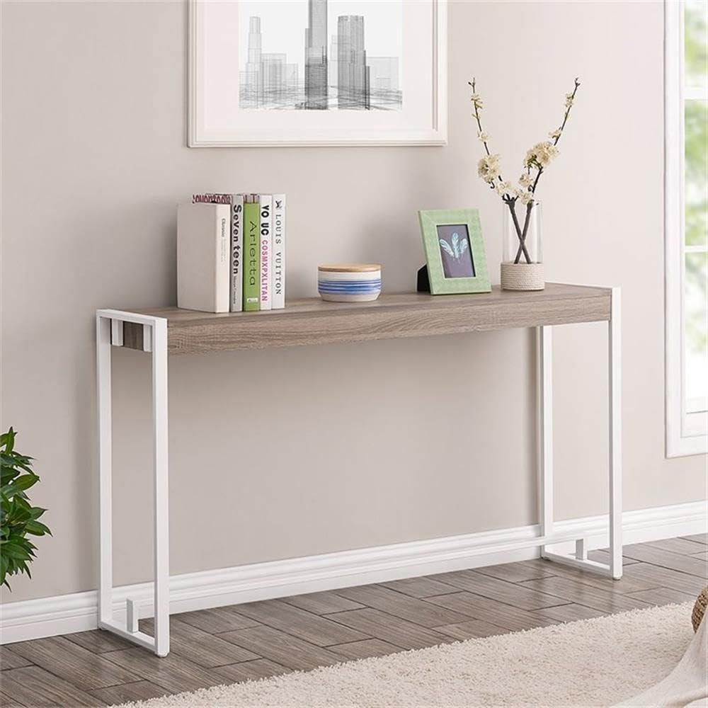 Modern Console Table with Sleek Design - Macen Entryway Sofa Table in Brown & White - Perfect for Hallway, Living Room, or Bedroom Decor