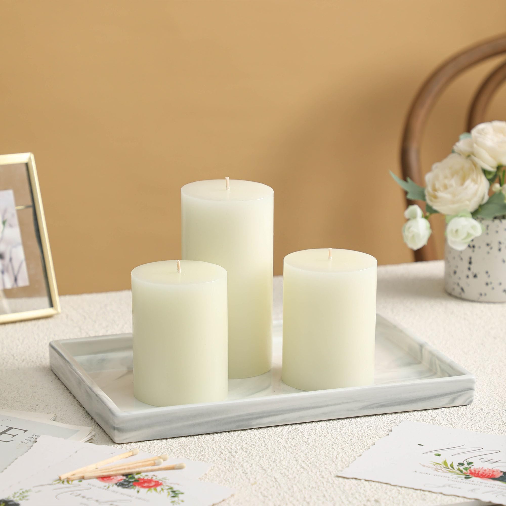 3x6 Inch White Unscented Pillar Candles Set of 3 - Long Burning Dripless Decorative Candles for Wedding Centerpieces, Dinner Table Decor, Rustic Home Decor | Perfect for Romantic Ambiance, Holiday Decorations & Special Events