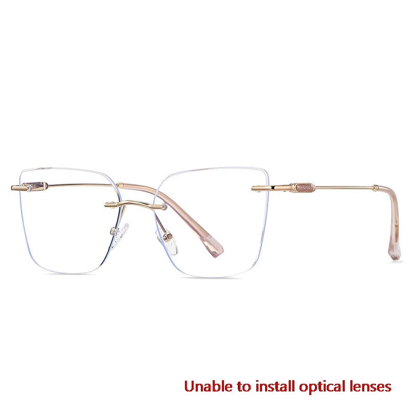 CCspace Women's Rimless Square Alloy Spring Hinge Eyeglasses - Lightweight Metal Frame Glasses for Reading, Working & Daily Use (Model 302086)