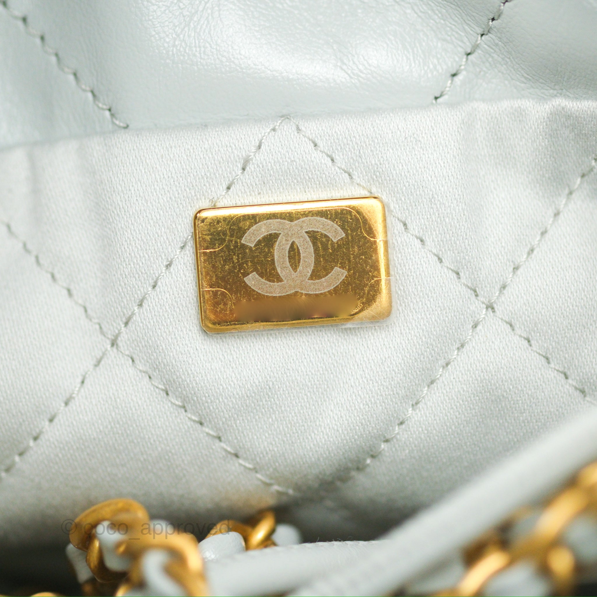 Chanel 22 Mini Bag Light Blue Grey Shiny Calfskin Leather Crossbody Purse - Luxury Designer Handbag for Women, Perfect for Date Night & Evening Events