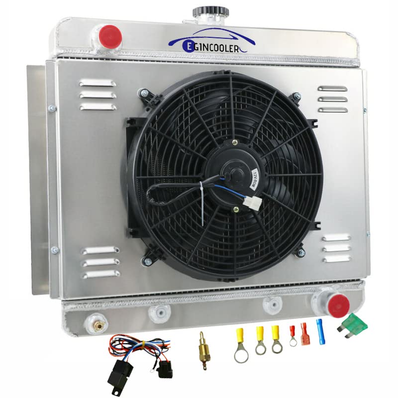 High-Performance 4-Row Aluminum Radiator for 1962-1967 Chevy II/Nova/Nova SS V8 - Direct Fit with Fan Shroud & Relay - Perfect for Classic Car Restoration & Hot Rod Upgrades (Fits 1963, 1964, 1965, 1966 Models) - Ideal for Street Racing, Car Shows & Summer Driving