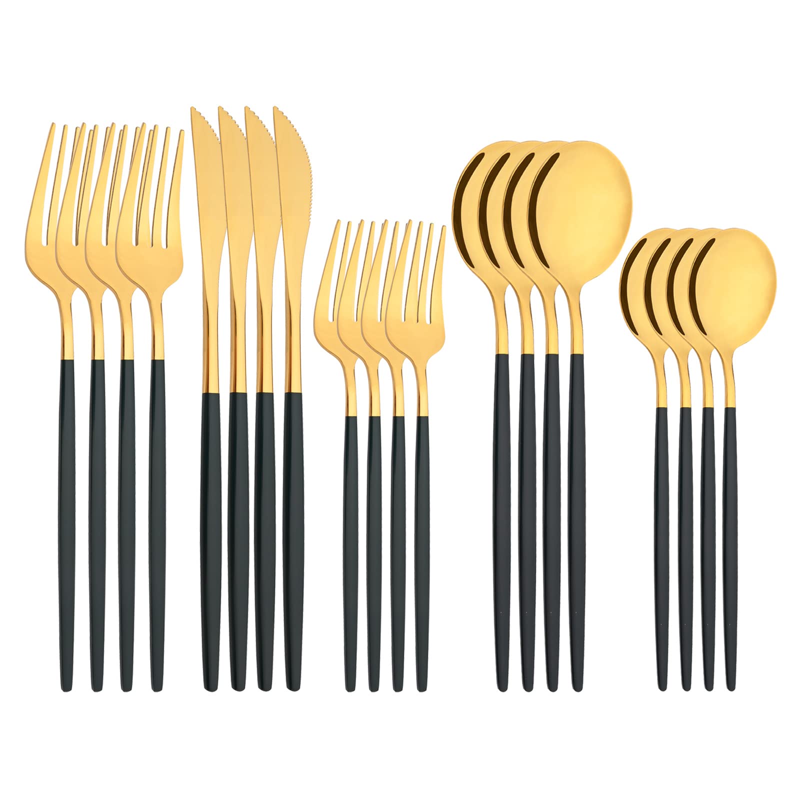 20-Piece Silverware Set for 4 - Elegant Green Gold Flatware Cutlery Set with Spoons, Knives & Forks - Perfect for Family Dinners, Daily Use & Special Occasions
