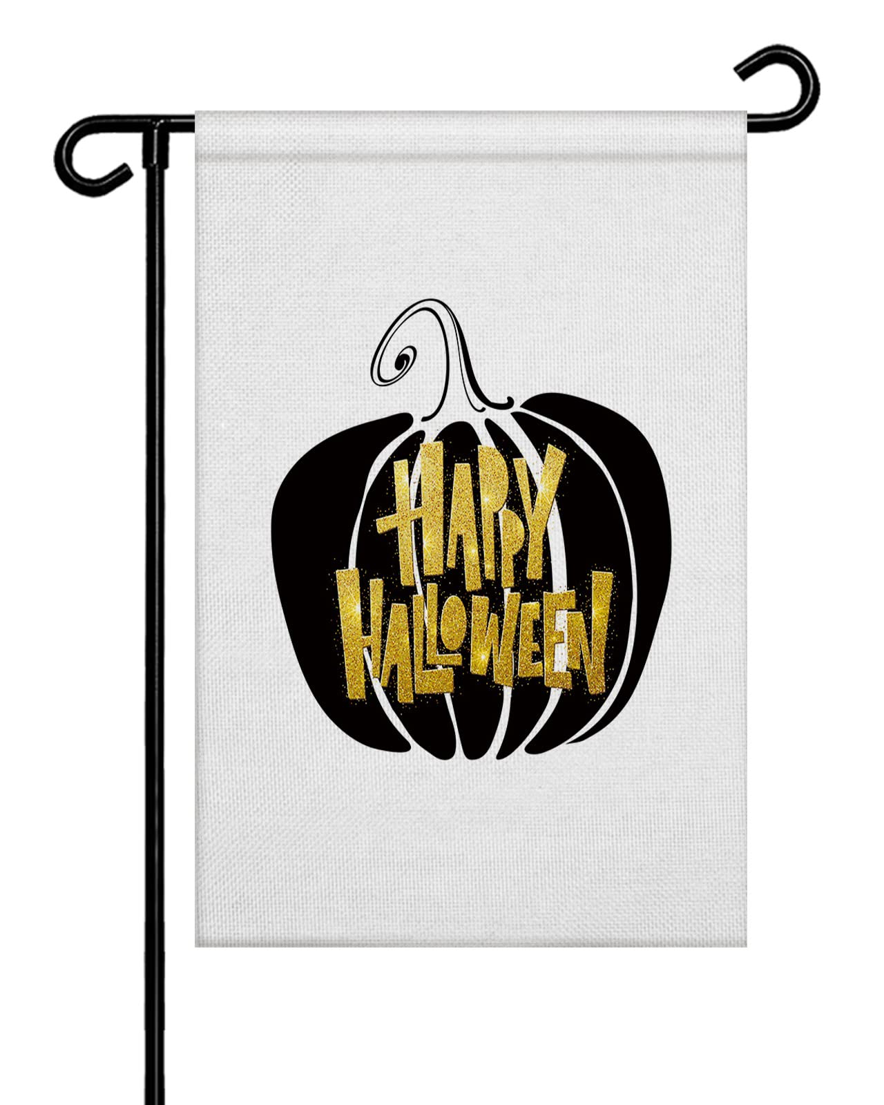 Seven Roses Happy Halloween Garden Flags - Double Sided Burlap Farmhouse Decor with Black Fall Pumpkin Design | 28x40 Inch Vertical Yard Banner for Patio, Lawn & Outdoor Seasonal Decorations | Perfect for Autumn Porch Displays & Spooky Front Yard Halloween Decor