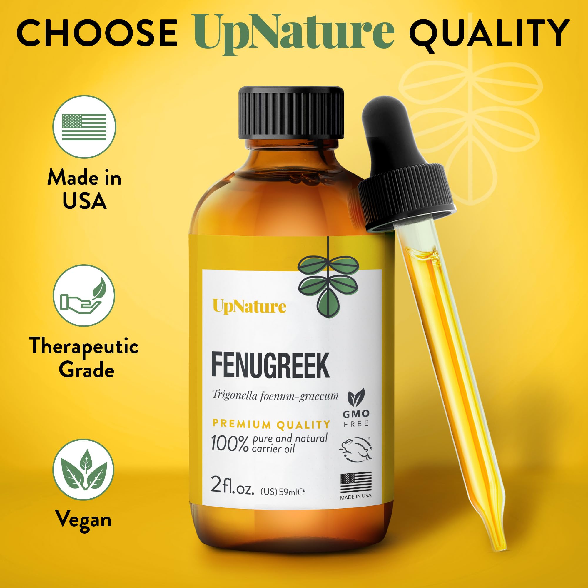 UpNature Fenugreek Oil - 100% Pure Fenugreek Seed Extract Essential Oil, 2oz - Natural Hair Growth & Skin Care Solution for Thicker Hair & Healthy Skin