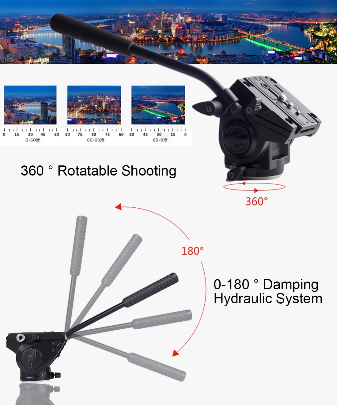 PULUZ Professional Heavy Duty Video Camera Tripod with Fluid Drag Head & Sliding Plate - Compatible with DSLR/SLR Cameras (Black) - Perfect for Film Making, Vlogging and Photography