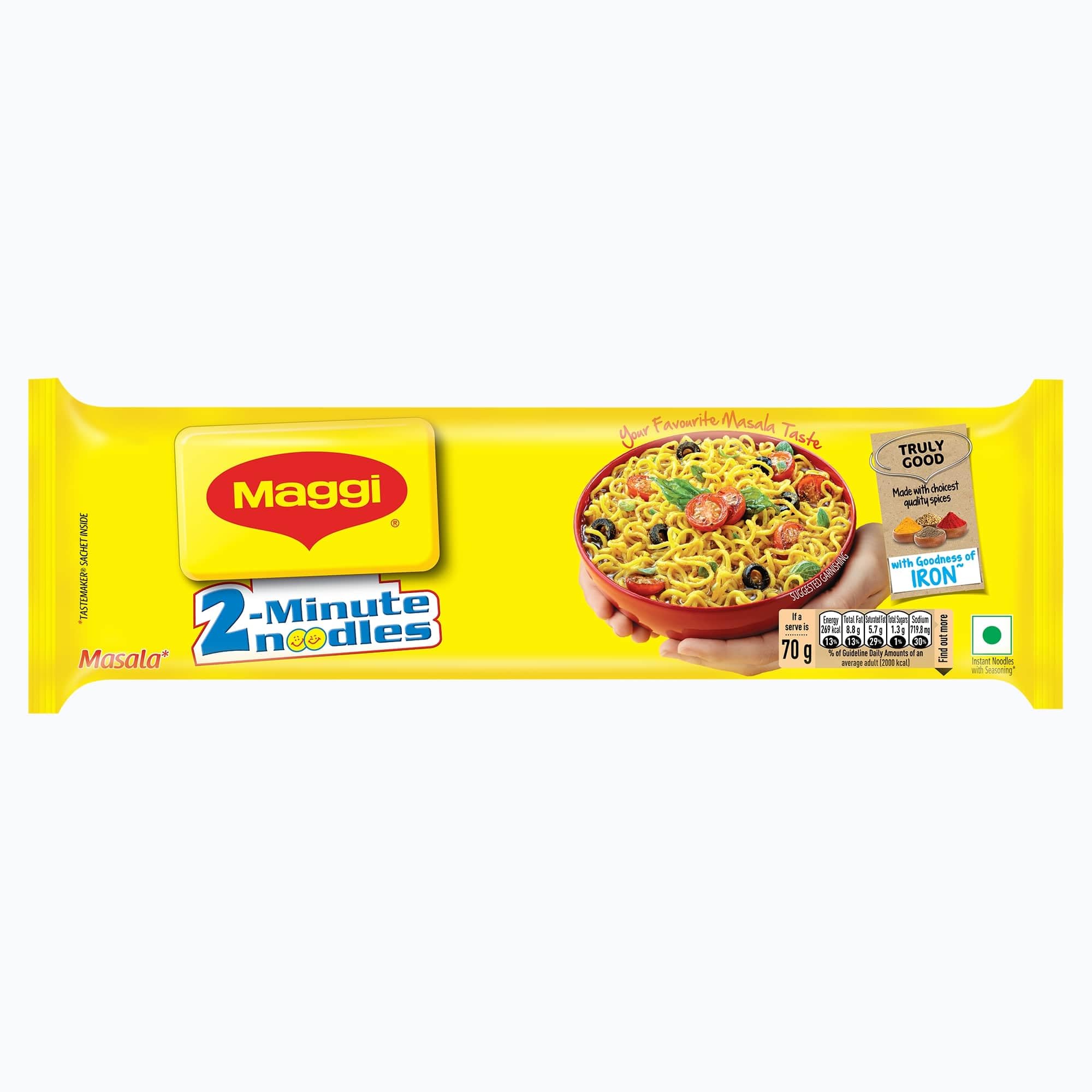 MAGGI 2-Minute Instant Masala Noodles - Iron Enriched, Premium Spices, Classic Flavor (560g) | Quick Meal, Snack, Lunchbox & Emergency Food for Busy Days