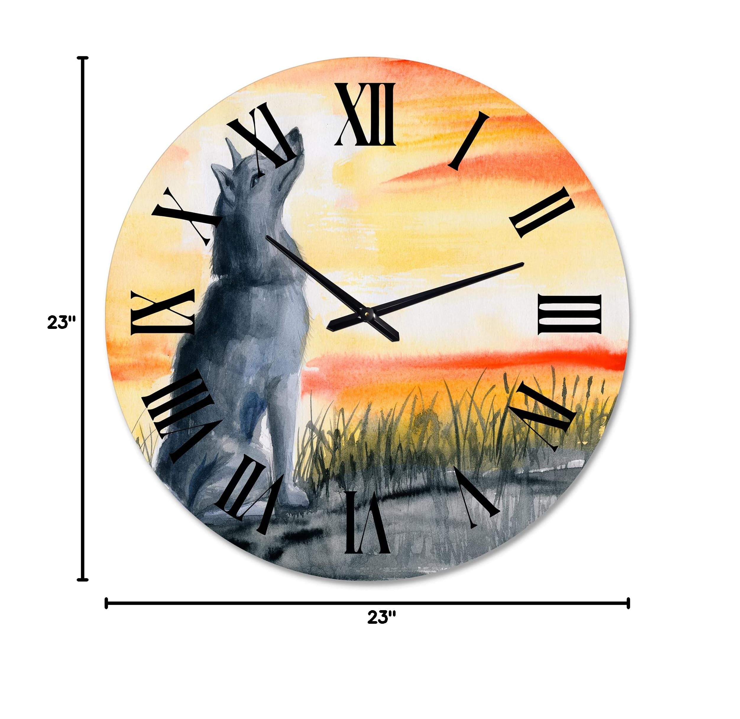 Grey Wolf Howling at The Moon Wall Clock - Large Traditional Animal Wall Clock for Living Room, Bedroom & Office Decor - Perfect for Nature Lovers & Rustic Home Décor
