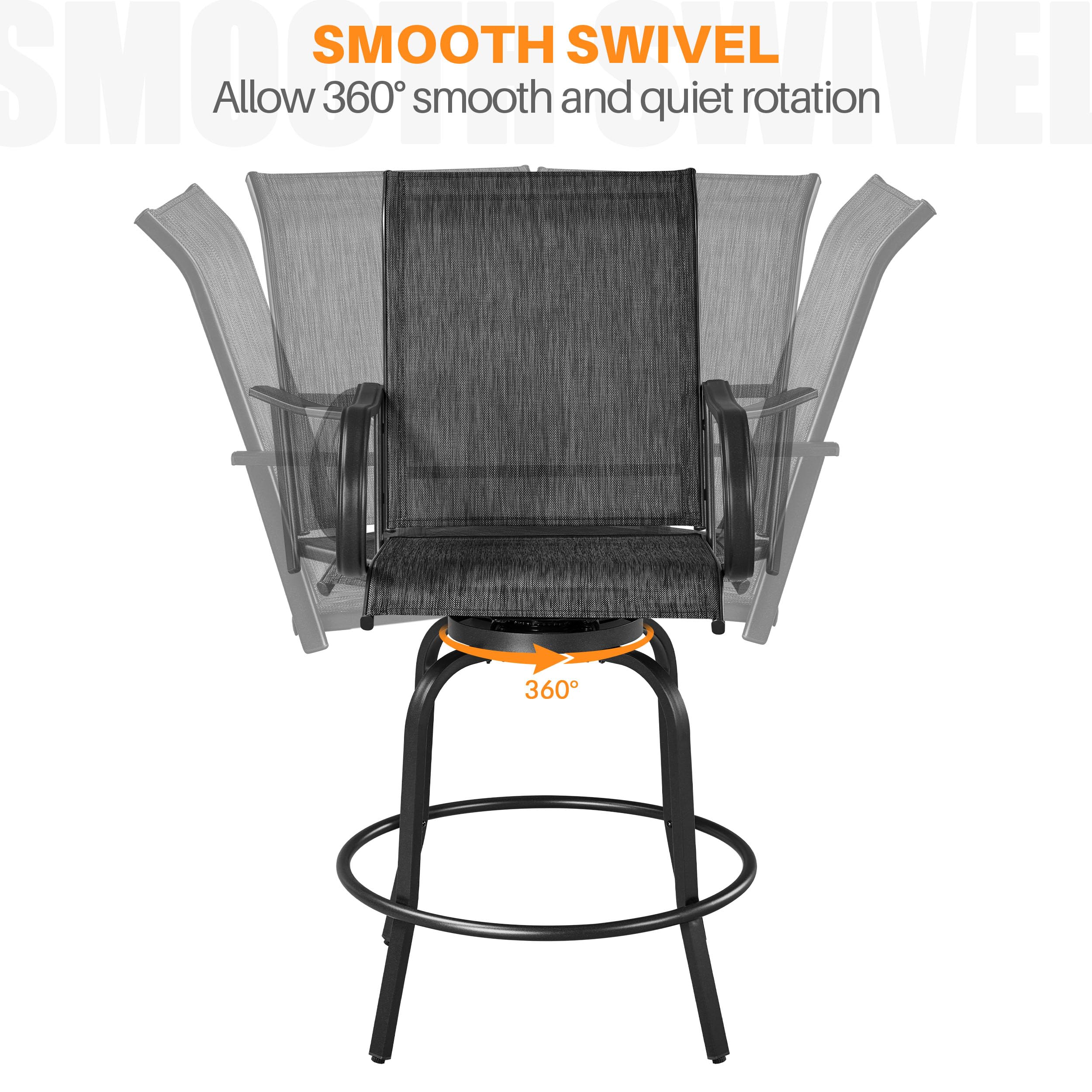 Yaheetech 4-Piece Outdoor Swivel Bar Stool Set - All-Weather High Bistro Chairs for Patio, Poolside, Beach, Garden & Lawn - Black Patio Furniture for Backyard, Deck & Outdoor Dining