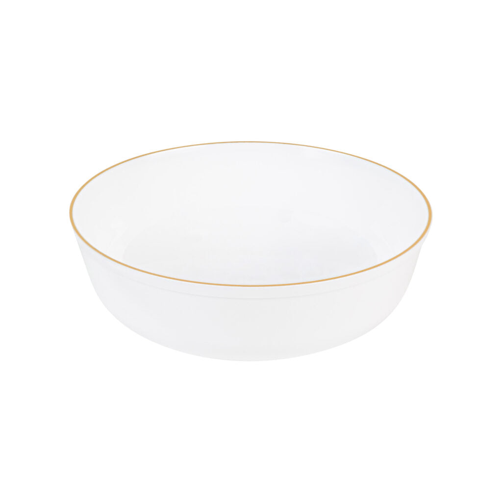 Premium 16 oz White & Gold Round Plastic Soup Bowls - Set of 10, Durable & Elegant for Restaurants, Catering, Parties & Home Dining