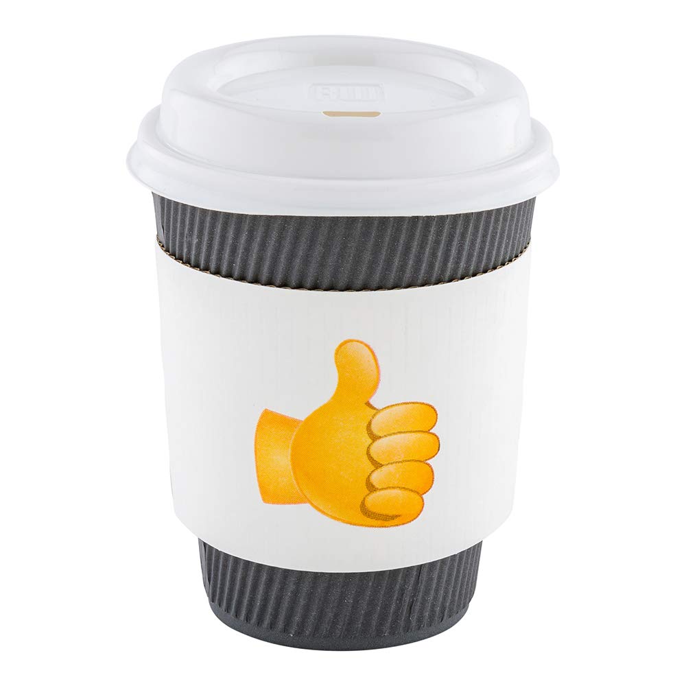 Restpresso 5.1 x 2.8 Inch Disposable Coffee Cup Sleeves - 1000 Pack Corrugated Paper Hot Drink Sleeves with Thumbs-Up Emoji Design | Heat Resistant, Secure Grip for Coffee Shops, Cafes & Takeout Services | Perfect for To-Go Cups, Iced Beverages & Office Coffee Stations