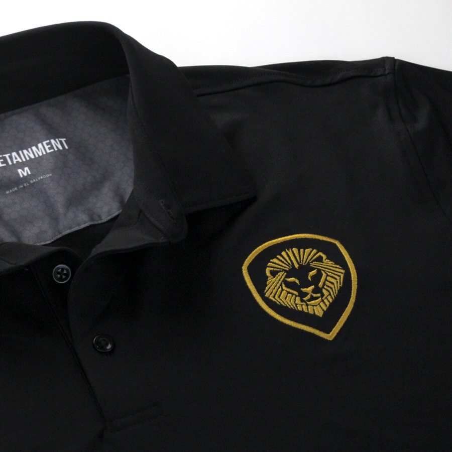 Lion Shield Black & Gold Short Sleeve Polo Shirt for Men - Classic Fit Cotton Blend Casual Business Wear - Perfect for Office, Golf & Summer Outings