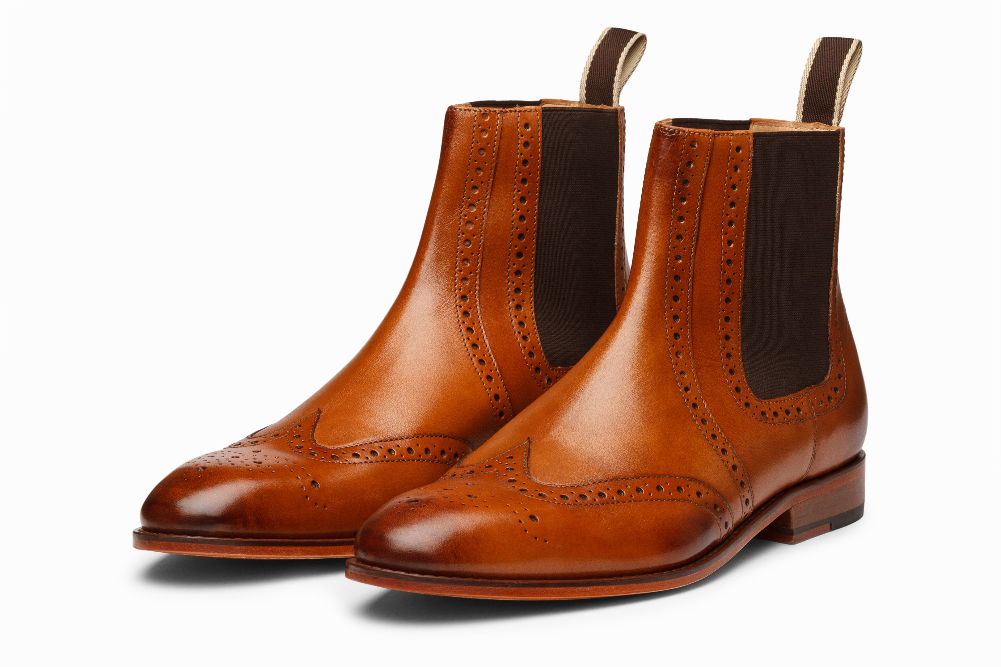 Premium Wingtip Chelsea Brogue Boots for Men - Stylish Tan Leather Ankle Boots - Perfect for Business Casual, Office Wear & Formal Occasions