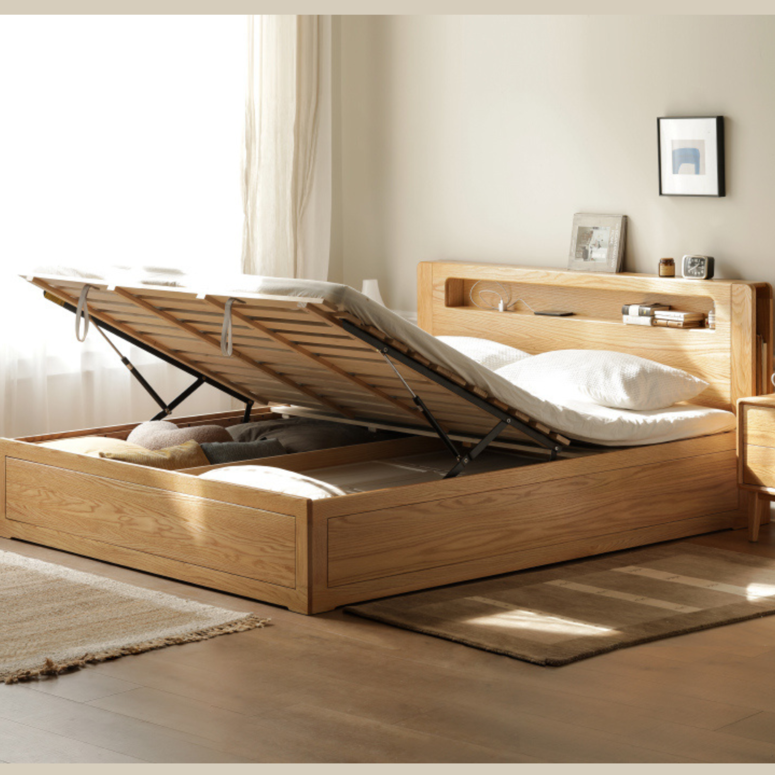 Premium Oak Solid Wood Luminous Box Bed - Durable Nightstand with Glow-in-the-Dark Features for Bedroom, Guest Room, and Kids Room Decor