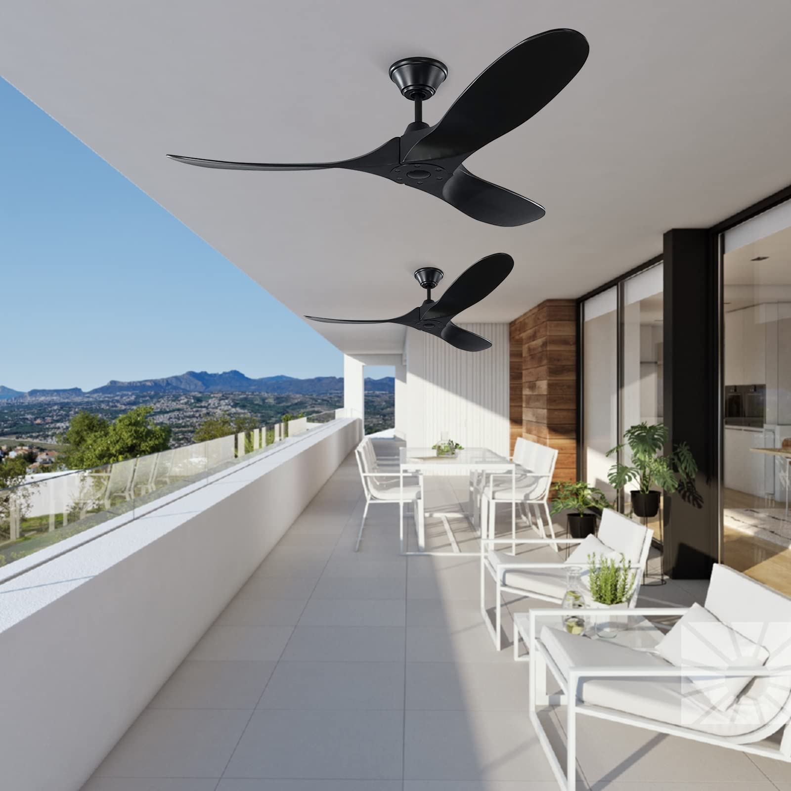 70 Inch Large Black Outdoor Ceiling Fan with Remote Control - High Airflow Wood Blades, 6-Speed Silent DC Motor for Patio, Deck, Porch, Living Room & Bedroom - Reversible Industrial Propeller Fan for Year-Round Comfort