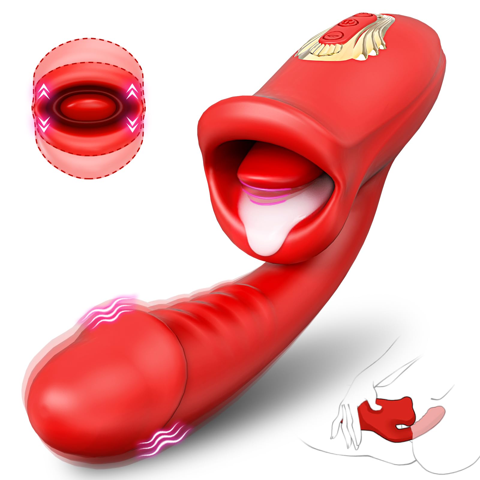 Realistic Tongue Rose Dildo Vibrator - 3-in-1 G-Spot & Clitoral Stimulator with 10 Vibration Modes & Licking Function for Women & Couples | Perfect for Solo Play & Intimate Couples Moments