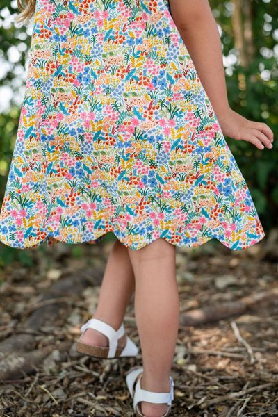 Scalloped Floral Summer Dress - Women's Boho Chic Flowy Maxi Dress for Beach, Vacation & Outdoor Parties