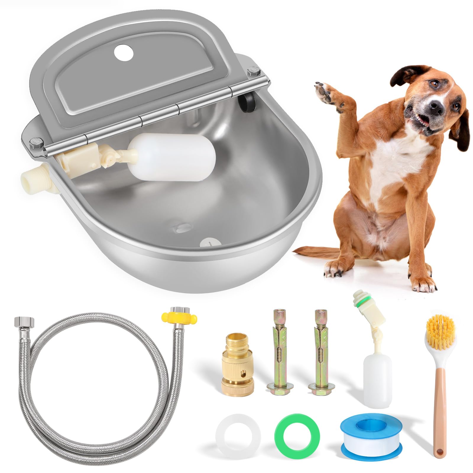 BinetGo Automatic Dog Water Dispenser - Stainless Steel Outdoor Pet Water Bowl with Bite-Resistant Design, Drain Plug & Float Valve - Ideal for Dogs, Goats & Livestock - Perfect for Backyards, Farms & Outdoor Use