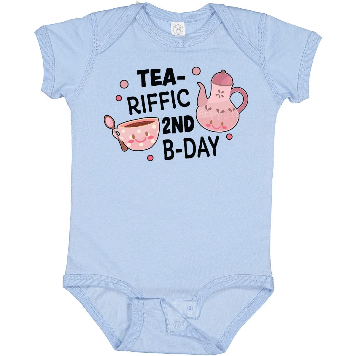 Inktastic Tea-riffic 2nd Birthday Baby Bodysuit with Teacup & Pot Design - Cute Outfit for Toddler Birthday Party, Photo Shoot & Special Occasions