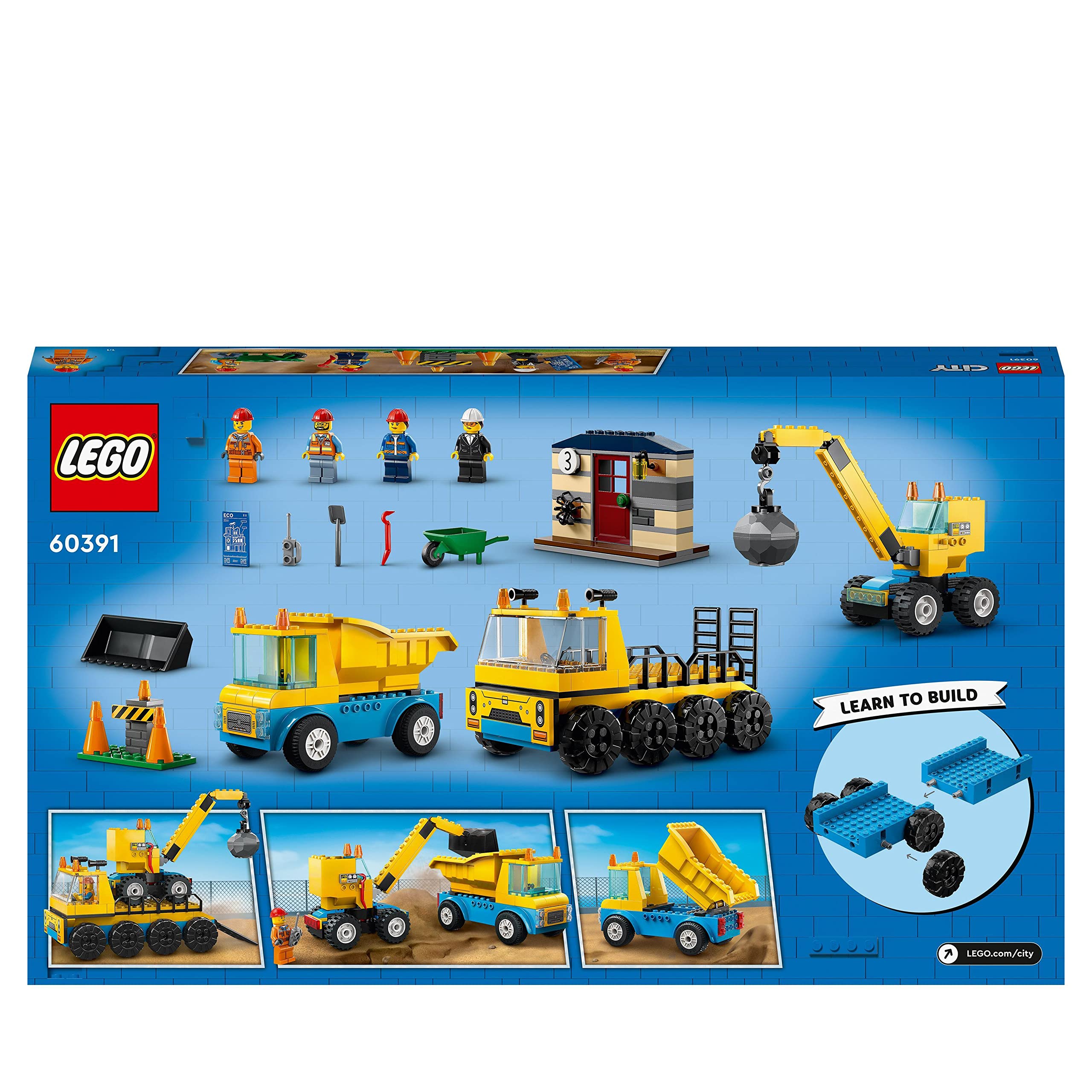 LEGO 60391 City Construction Trucks & Demolition Ball Crane Toy Set with Excavator, Dump Truck & Transport Vehicle - Educational Building Blocks for Kids Ages 4+ - Perfect for Creative Play & STEM Learning at Home or School