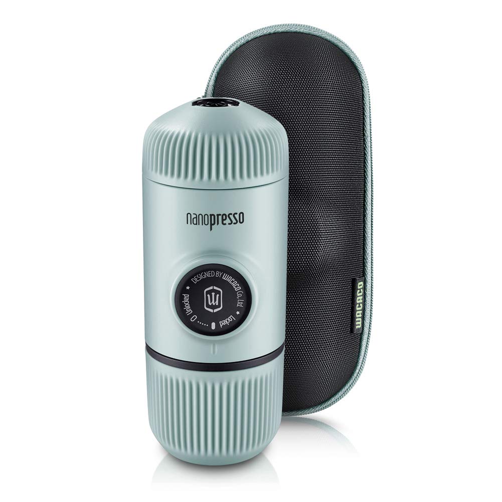WACACO Nanopresso Portable Espresso Maker with Protective Case - Upgraded Mini Travel Coffee Machine for Camping, Hiking, Office & Outdoor Adventures (Arctic Blue) - Compact Handheld Espresso Maker for Home, Travel & Gifts