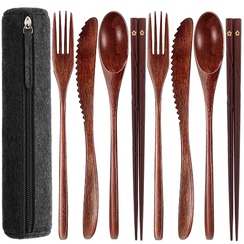 2 Sets of Knives, Spoons, Chopsticks and Forks with Case