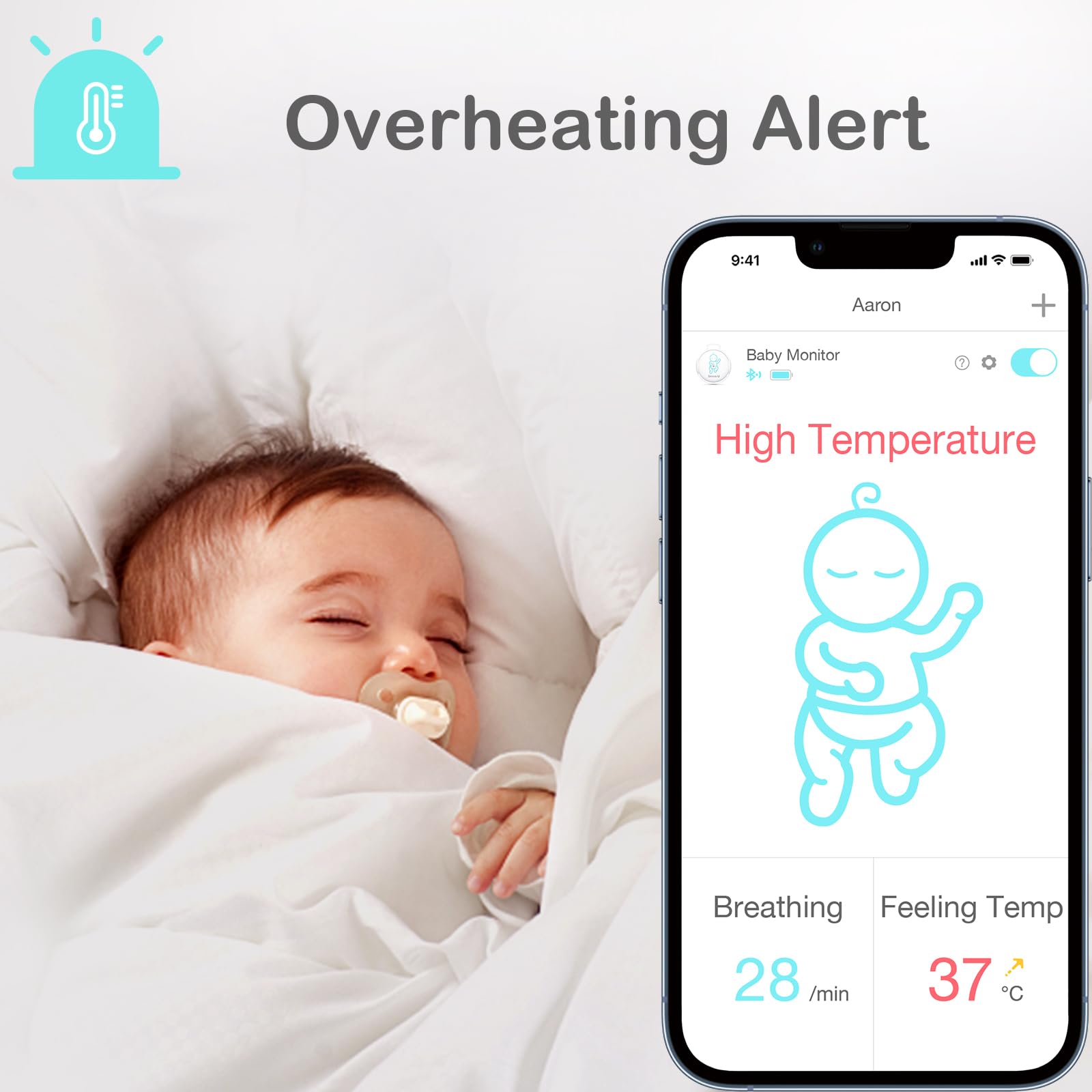 Sense-U Smart Baby Breathing Monitor - Track Baby's Breathing, Temperature, Rollover & Sleep Position for Infant Safety with Real-Time Smartphone Alerts | Ideal for Newborns, Nursery & Safe Sleep Monitoring