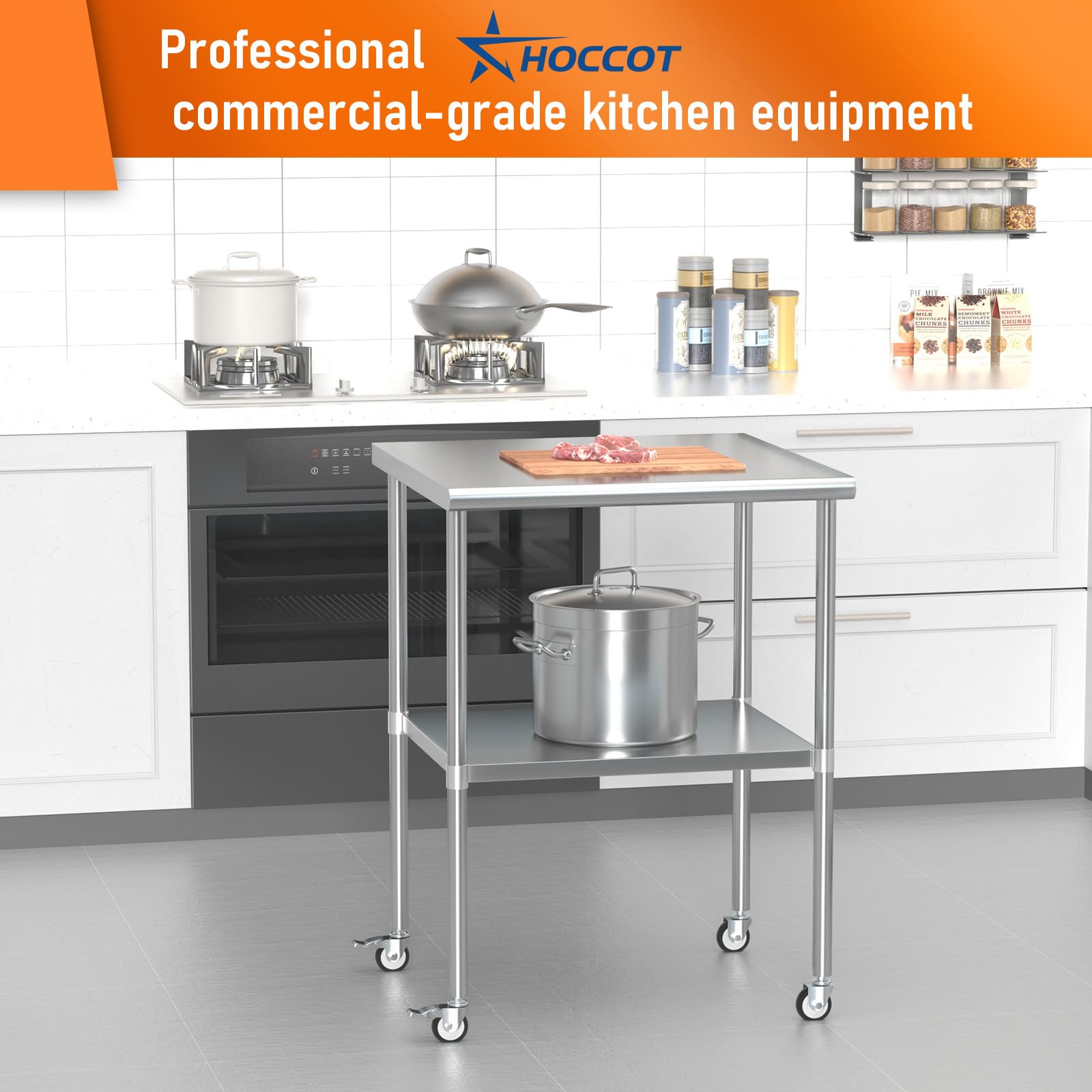 Stainless Steel Prep & Work Table with Adjustable Shelf & Wheels - 30