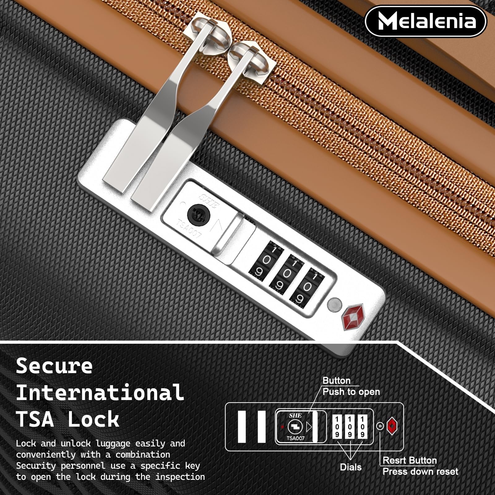 **7-Piece Melalenia Hard Shell Spinner Luggage Set with TSA Lock - Lightweight Suitcase for Women (Black/Brown) - Perfect for Air Travel, Business Trips & Family Vacations**