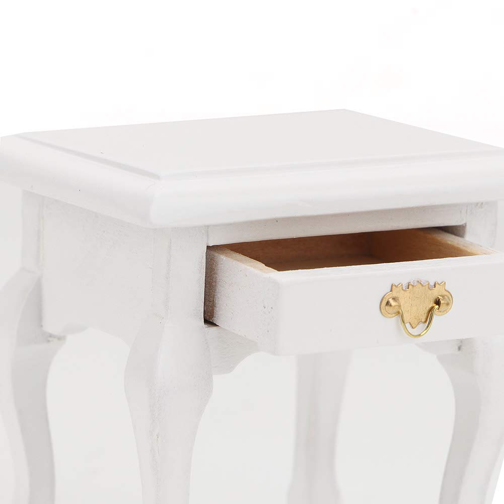 1:12 Scale Miniature Dollhouse Nightstand with Drawer - Realistic Wooden End Table for Dollhouse Accessories, Kids Gift & Collectibles | Perfect for Dollhouse Decor, Miniature Scenes & Children's Playtime