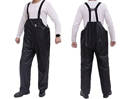 RainRider Waterproof Rain Bib Pants for Men & Women - 150D Oxford Rip-Stop Work Overalls - Heavy Duty Safety Trousers for Construction, Fishing & Outdoor Activities