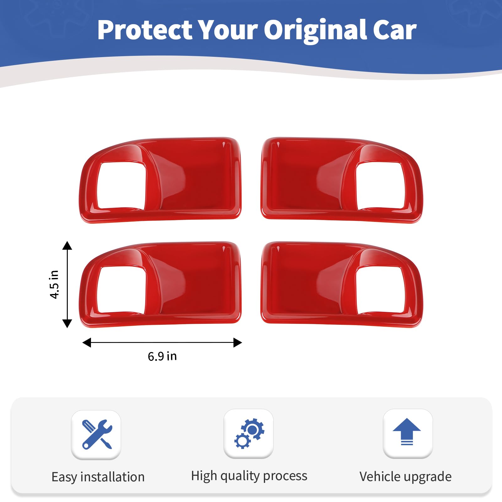 Jeep Wrangler JK JKU 2011-2017 Inner Door Handle Cover Bowl Trim - RT-TCZ Red Interior Accessories (4pcs) - Perfect for Off-Roading & Interior Customization