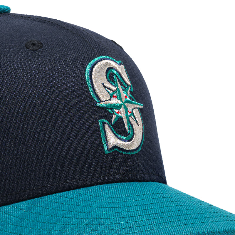 New Era x Politics Seattle Mariners 59FIFTY Fitted Baseball Cap - Navy/Teal - Official MLB Licensed Hat for Men & Women - Perfect for Games, Collecting & Streetwear Fashion