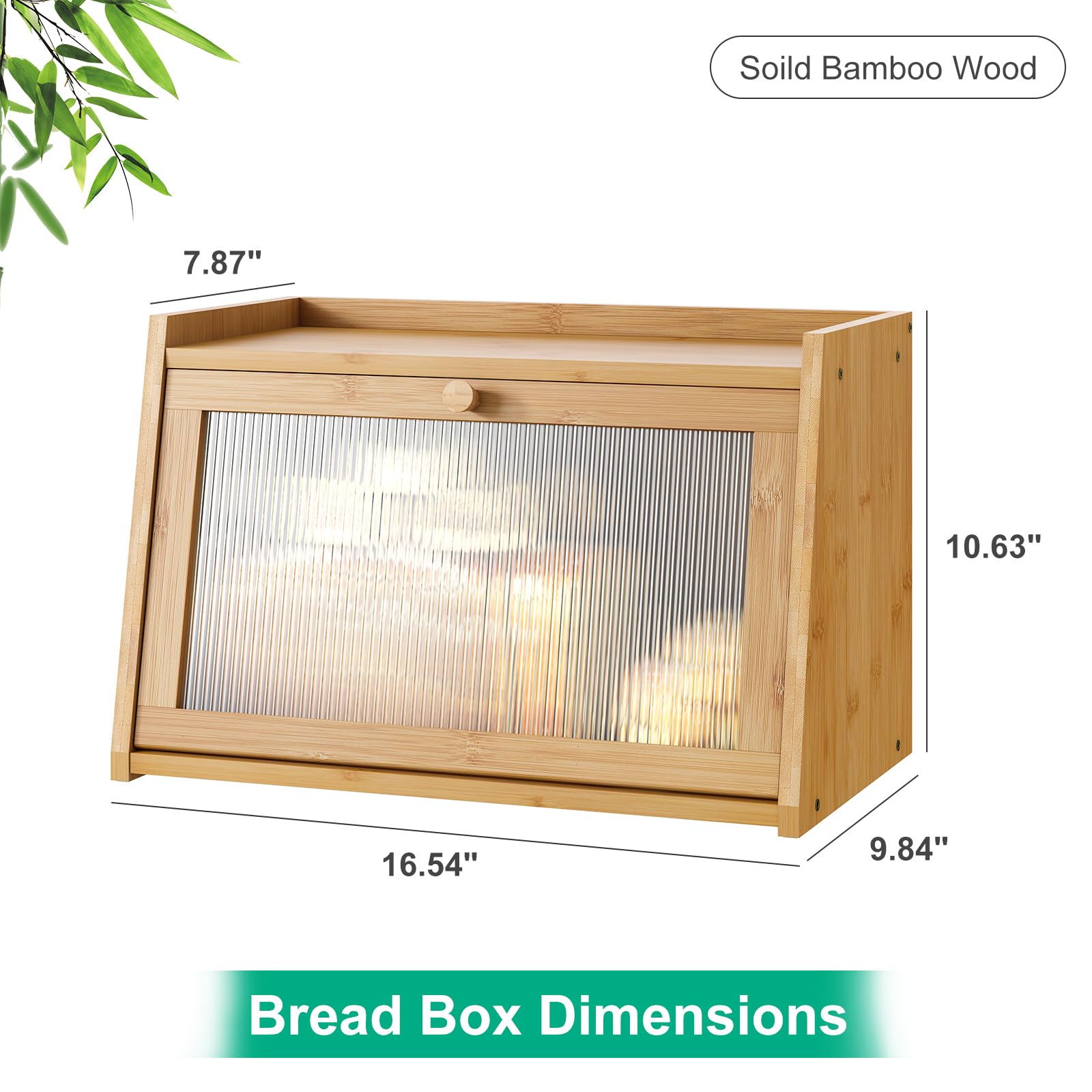 Large Bamboo Bread Box with Wavy Acrylic Transparent Door - Farmhouse Style Kitchen Counter Bread Storage Container for Bread, Buns & Pastries - Perfect for Home, Bakery or Restaurant Use (Natural Wood)