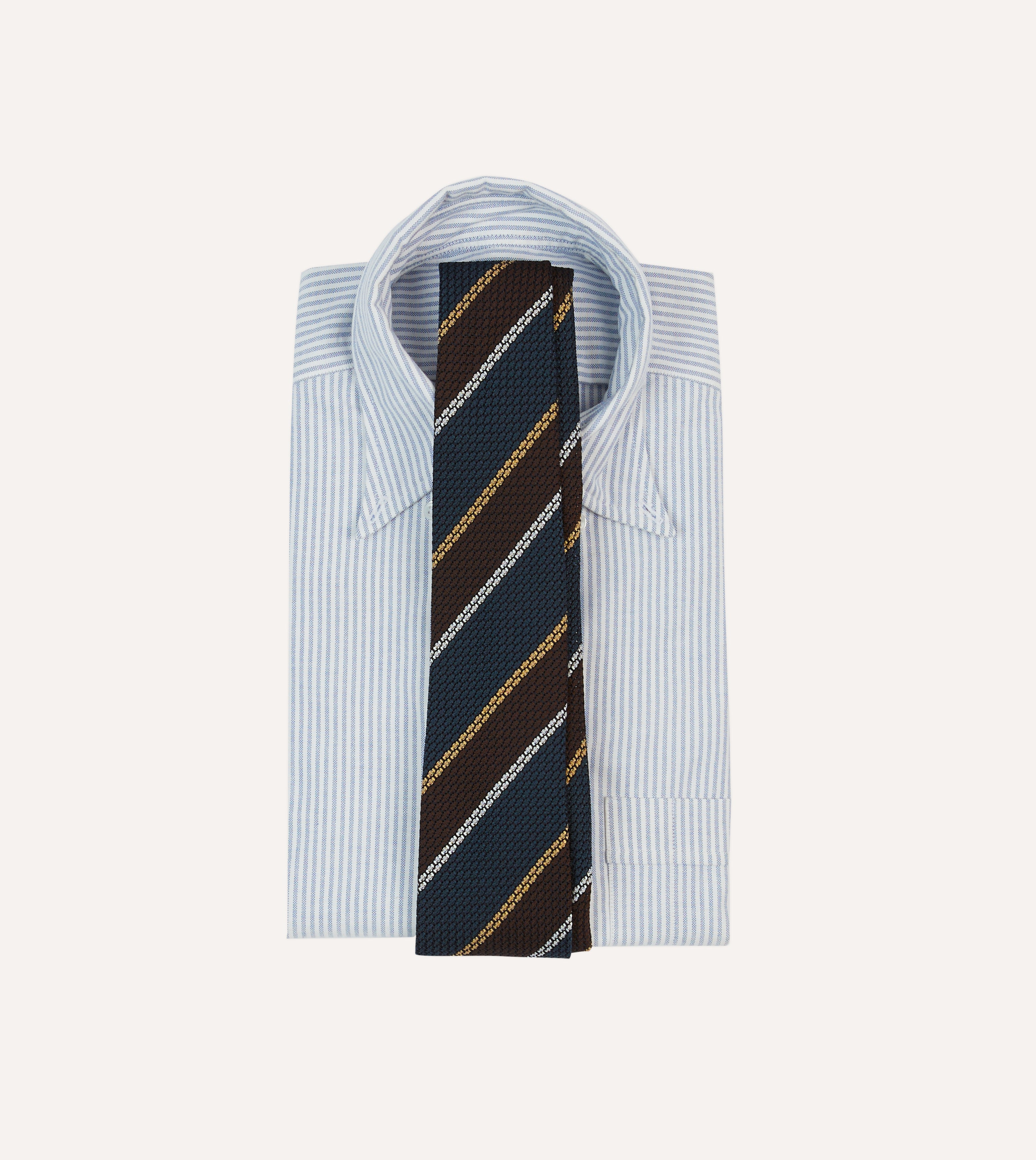 Premium Navy, White & Brown Striped Hand-Rolled Silk Grenadine Necktie for Men - Perfect for Weddings, Business Meetings & Formal Occasions