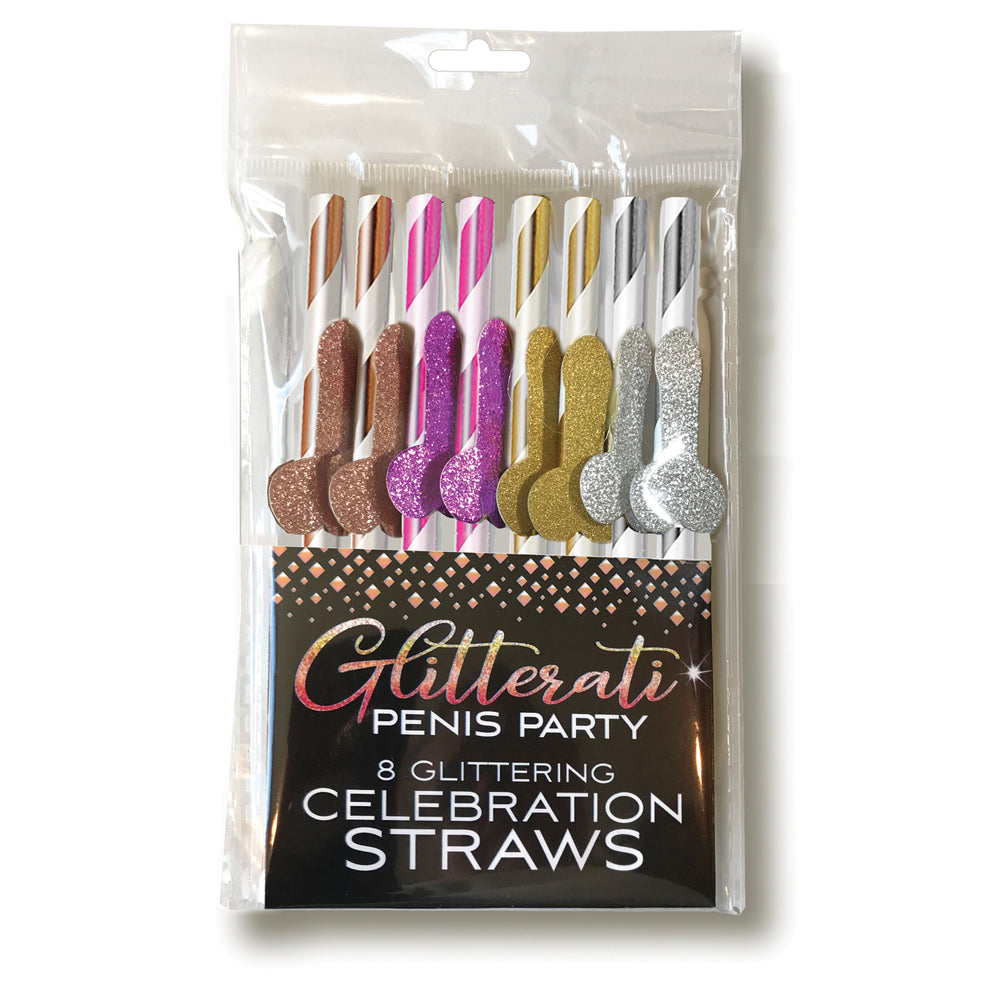 Glitterati Penis Party Glittering Cocktail Straws 8 Pack - Fun Bachelorette Party Supplies & Novelty Drink Stirrers for Girls Night Out & Adult Themed Events