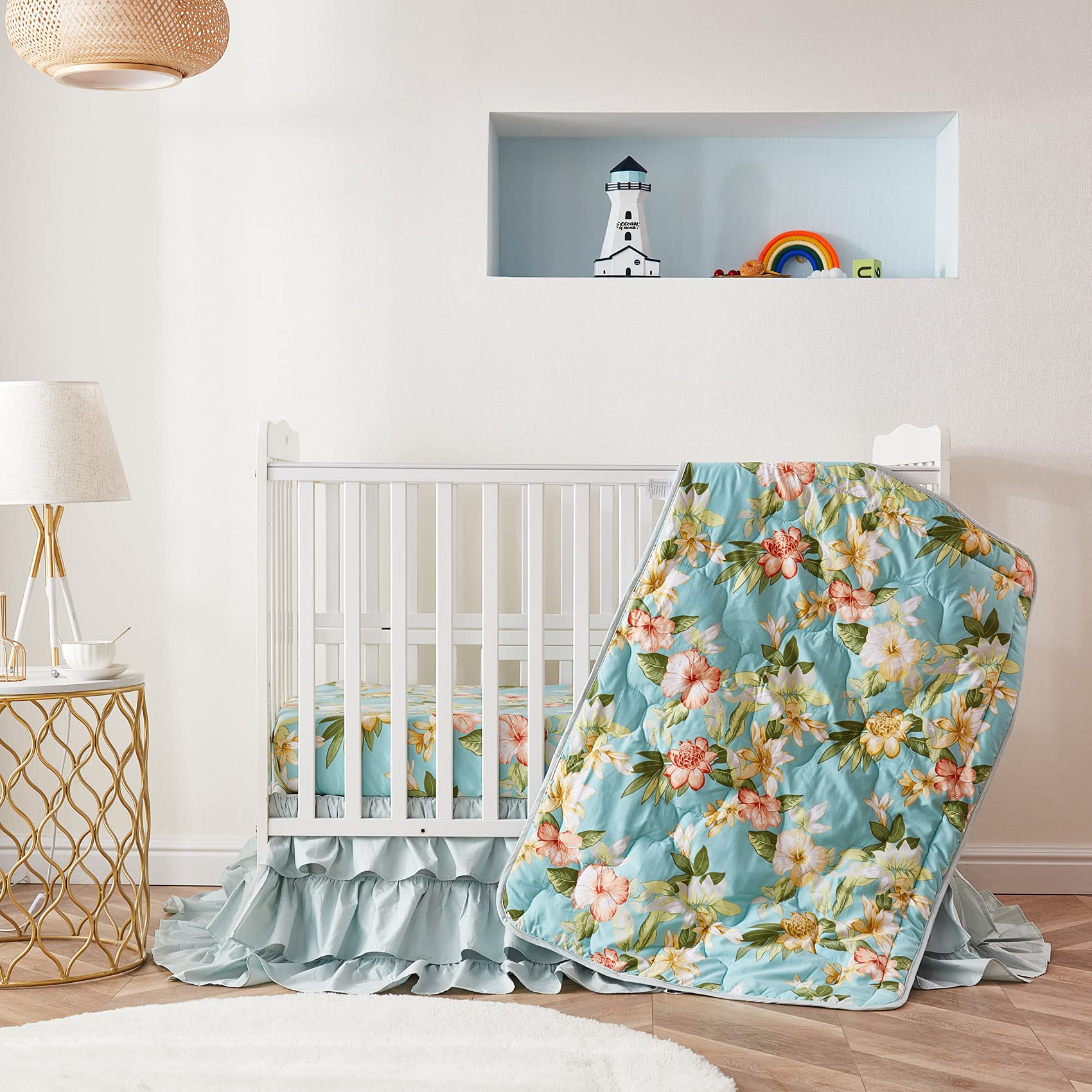 Brandream Blossom Watercolor Floral 3-Piece Crib Bedding Set for Baby Girls | Soft Nursery Comforter, Breathable Crib Sheet & 3-Tier Ruffled Bed Skirt | Perfect for Newborn Nursery Decor & Baby Shower Gifts
