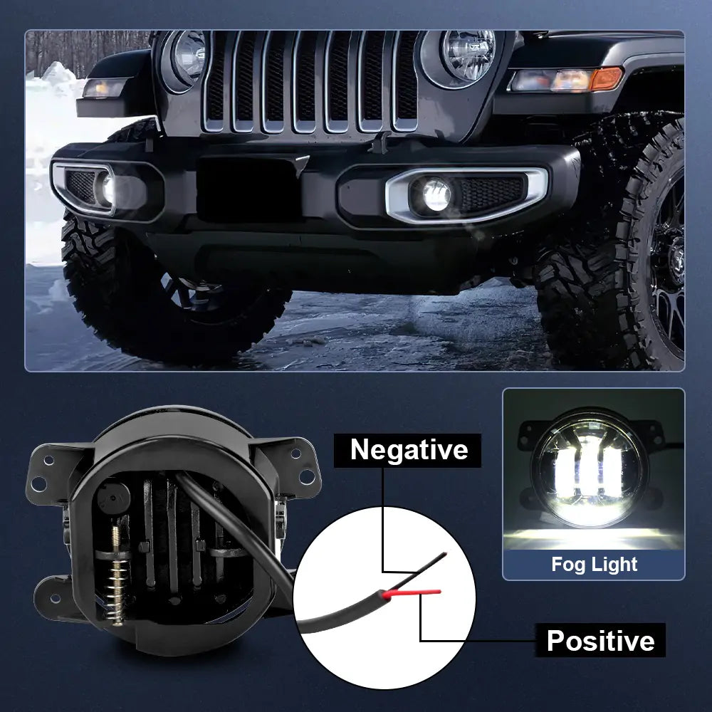 9'' LED Headlight Kit with Bracket Rings & 4 Fog Lights for 2018+ Jeep Wrangler JL & Gladiator JT - Black | Off-Road & Night Driving Upgrade